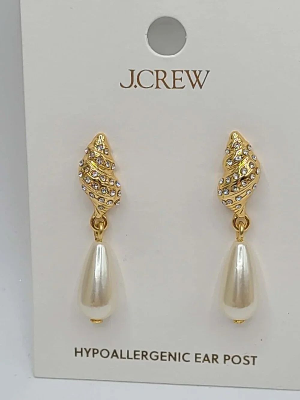 J Crew Gold Tone Shell Pearl Earrings NWT